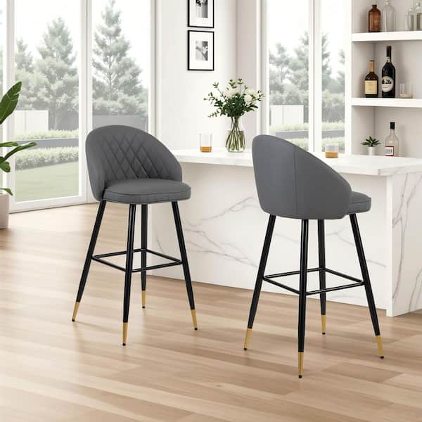 NEW CLASSIC HOME FURNISHINGS New Classic Furniture Oliver Gray Faux Leather Upholstered Bar Stools (Set of 2)