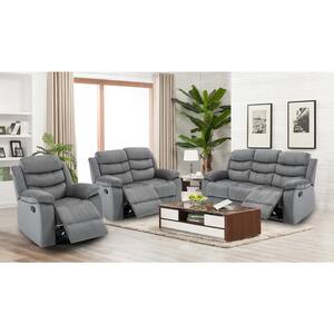 36.2 in × 166 in × 38.6 in Gray 3-Piece Sofa Set Microfiber L-Shaped Arm Sofa with Tilt Function