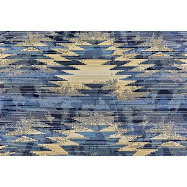 Unique Loom Outdoor Aztec Blue 8' 0 x 8' 0 Round Rug 3138412 - The 