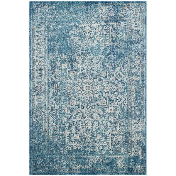 SAFAVIEH Evoke Blue/Ivory 5 ft. x 8 ft. Distressed Border Medallion Area Rug