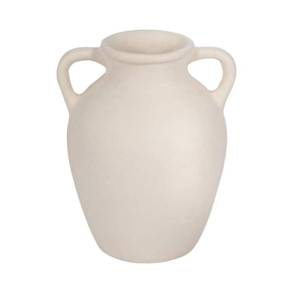 Liv & Skye 12 in. Ivory Ceramic With Handles Decorative Vase
