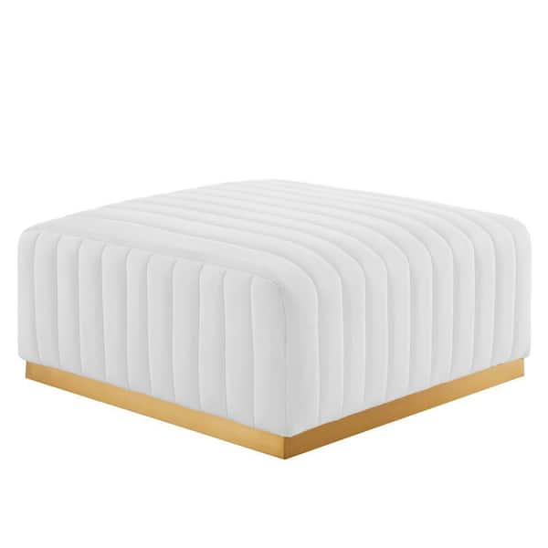 MODWAY Conjure Gold White Channel Tufted Performance Velvet Ottoman