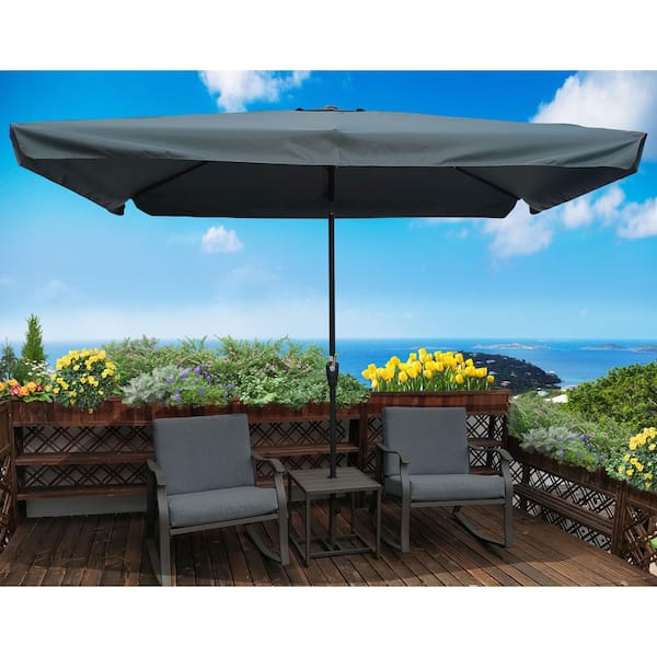 10 ft. x 6.5 ft. Steel Outdoor Rectangular Market Patio Umbrella in Gray with Push Button Tilt and Crank