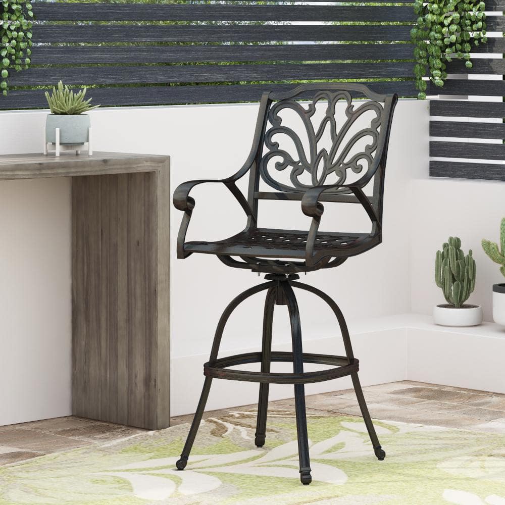 Cast Aluminum Swivel Bar Stool with Scrolled Arms, Outdoor Patio Seating, 360° Rotating Seat price history on PriceWatchPro