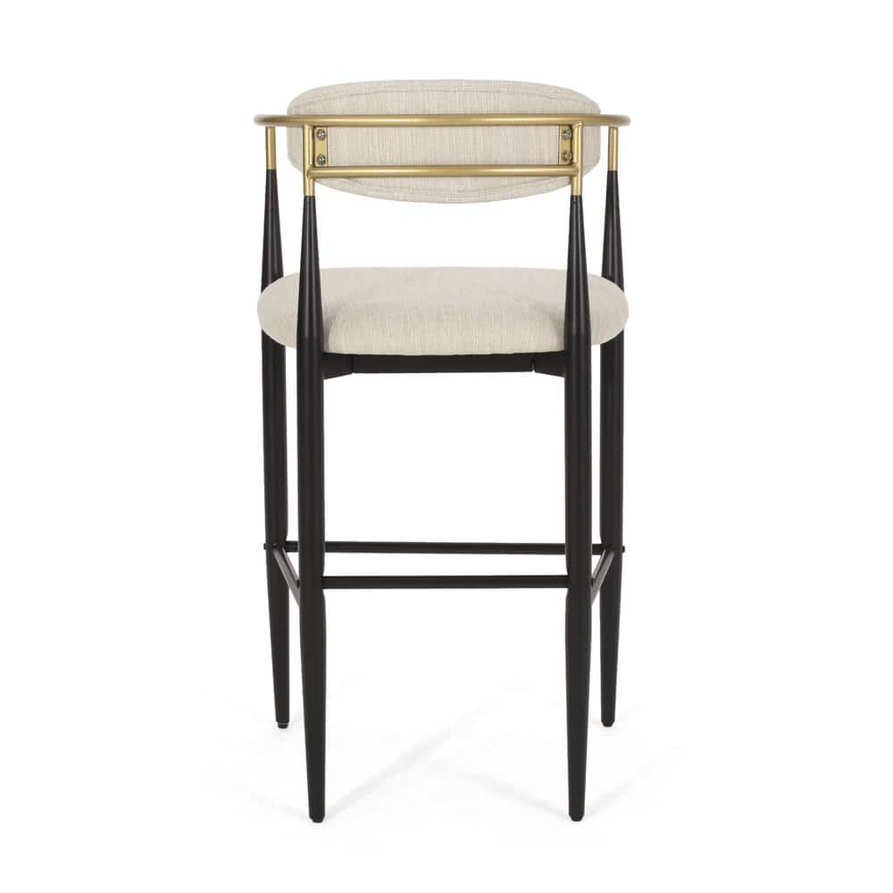 Beige and Black Metal Barstools with Gold Accents, Set of 2