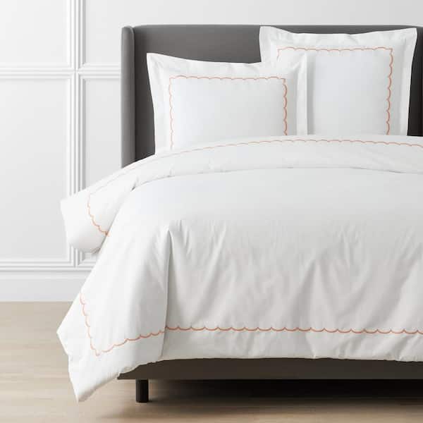 The Company Store Legends Hotel Embroidered Scallop Melon Geometric Queen Cotton Percale Duvet Cover
