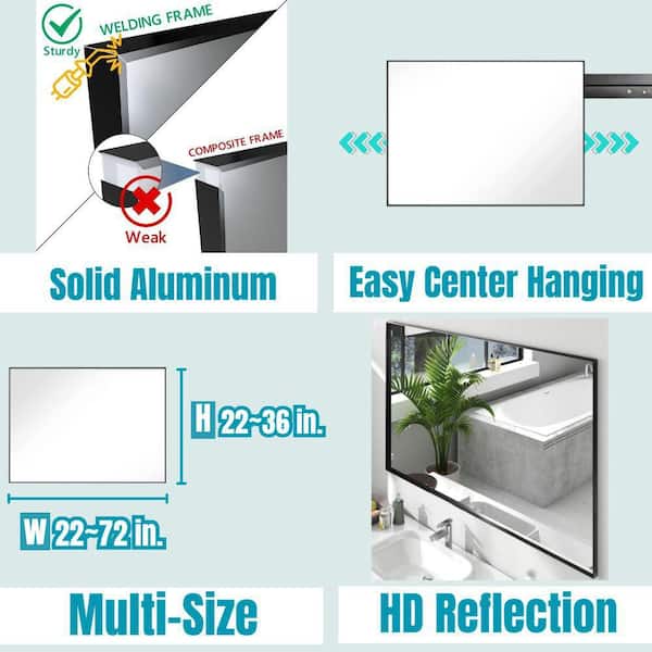 36 in. W x 36 in. H Rectangular Aluminum Framed Wall Bathroom Vanity Mirror in Black