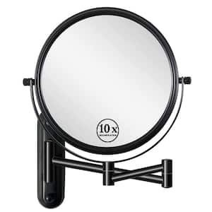 8 in. W x 8 in. H Round Framed Wall Bathroom Vanity Mirror in Black, 360 Rotation, 10X Maganified, Makeup Mirror, Hotel