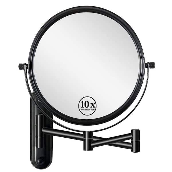 Unbranded 8 in. W x 8 in. H Round Framed Wall Bathroom Vanity Mirror in Black, 360 Rotation, 10X Maganified, Makeup Mirror, Hotel