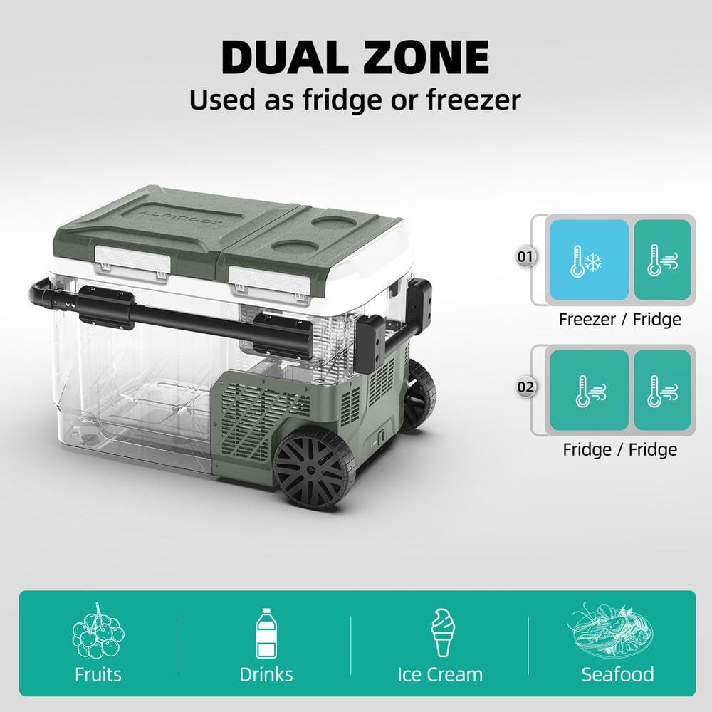 Alpicool 61 Quart Dual Zone Portable Car Refrigerator with Wheels