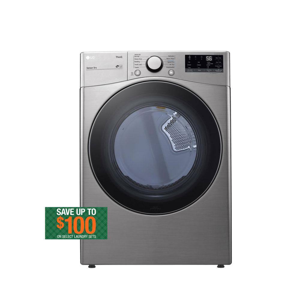 LG 7.4 cu. ft. Large Capacity vented Smart Stackable Electric Dryer with Sensor Dry in Graphite Steel DLE3600V - The Home Depot