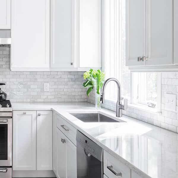 Single Handle 3-Mode Stainless Steel High Arc Pull Down Sprayer Kitchen Faucet with Water Lines in Polished Chrome