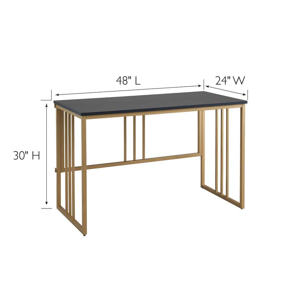 Sleek Matte Black and Gold Collapsible Writing Desk, 48 in