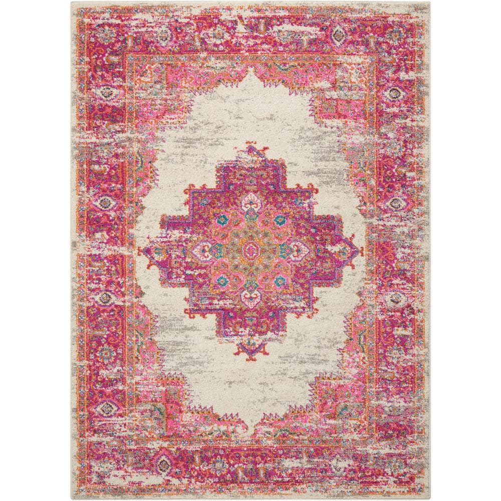 Ivory Elegance Floral Synthetic 5' x 7' Easy-Care Area Rug