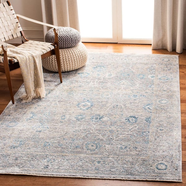 Dream 3 ft. x 4 ft. Gray/Blue Border Distressed Floral Area Rug