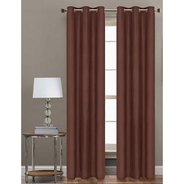 Cathay Home 84 in. L Polyester Form Blackout Grommet Curtain Panel in Chocolate (Set of 2)