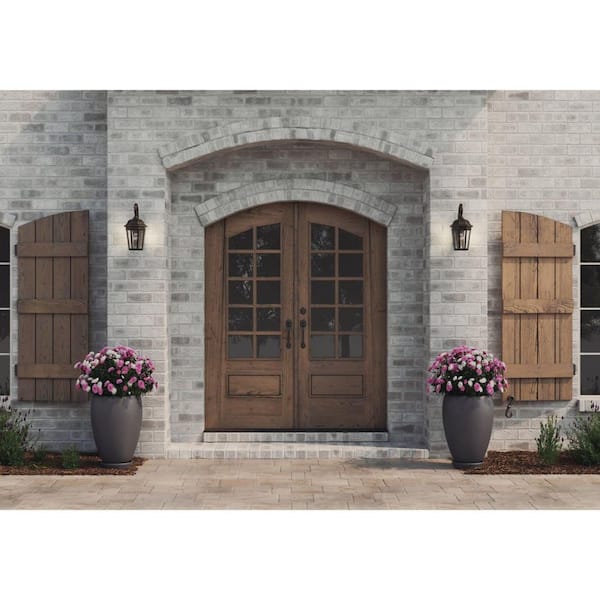 Verdae Collection 1-Light Antique Bronze Clear Seeded Glass New Traditional Outdoor Medium Wall Lantern Light