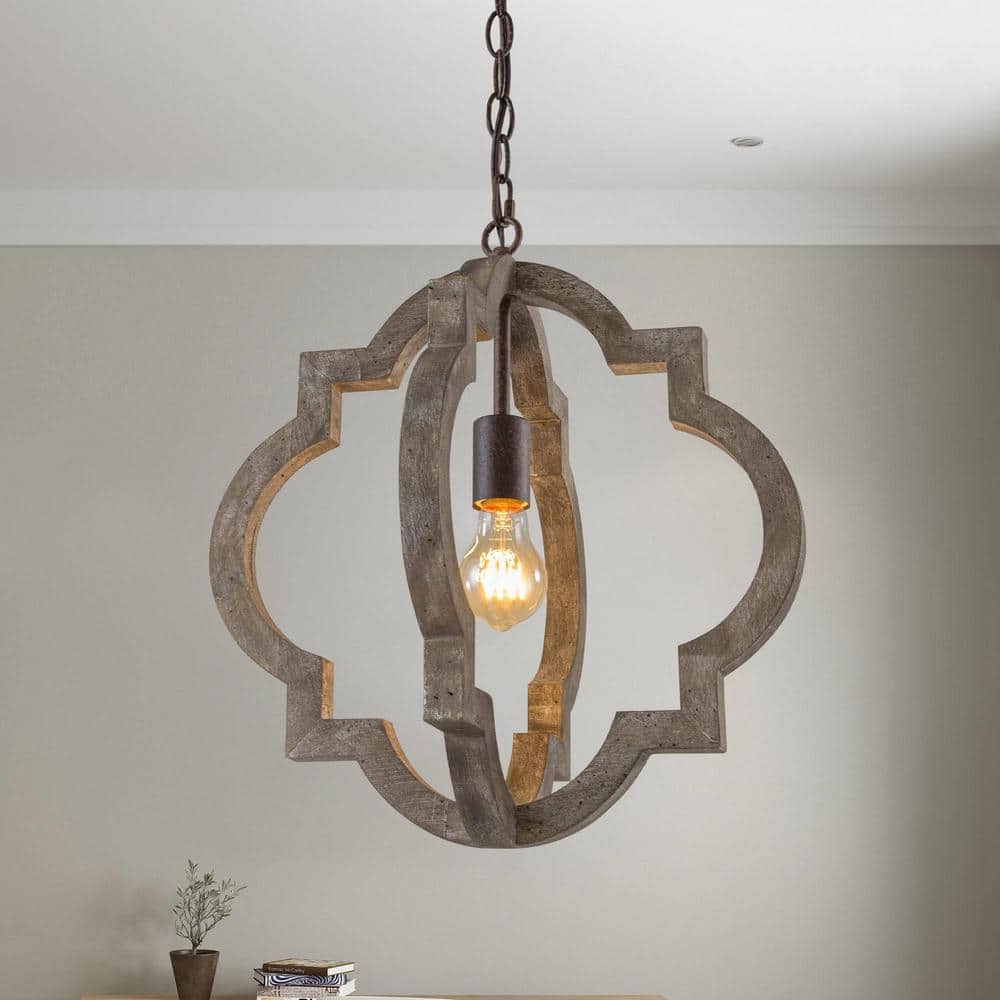 Farmhouse 1-Light Rust Bronze Island Pendant Lantern with Solid Wooden Globe Cage for Foyer, LED Compatible price history on PriceWatchPro