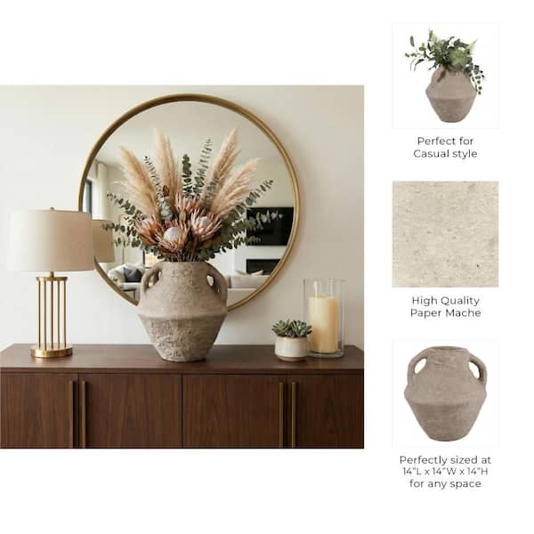 Liv & Skye 14 in. Brown Paper Mache Rustic Textured Amphora Vase