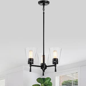 Briarwood 3-Light Matte Black Modern Chandelier with Clear Cone Glass Shades