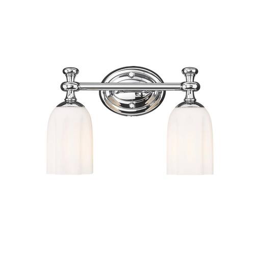 Orion 13.75 in. 2-Light Chrome Vanity-Light with Opal Etched Glass Shade Home