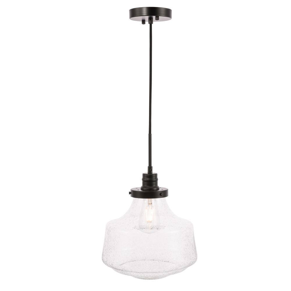 Timeless Home 11 in. 1-Light Black and Clear Seeded Glass Pendant Light, Bu