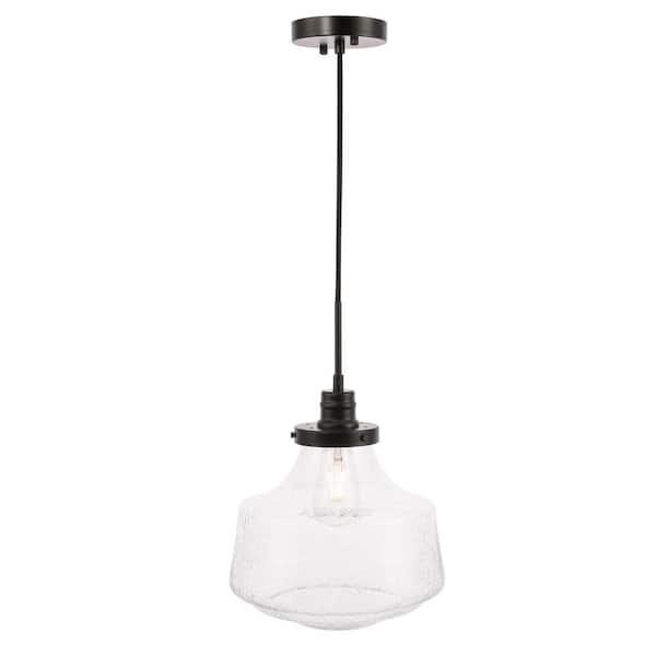 Unbranded Timeless Home 11 in. 1-Light Black and Clear Seeded Glass Pendant Light, Bulbs Not Included