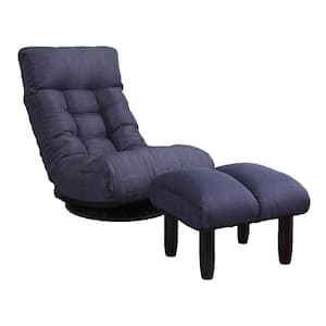 Jules Modern Style Navy Swivel Futon Floor Lazy Sofa with Ottoman Reclining Adjustable Lounge Gaming Chair