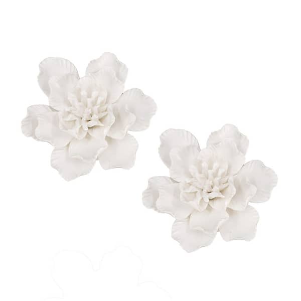 5.1 in. x 2.2 in. Cream White Ceramic Modern Winsome Home Wall Sculpture Handmade Wall Decor Accent (Set of 2)