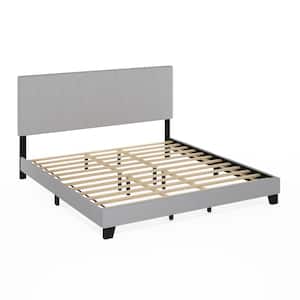 Lucy Gray Wood/Polyester Frame King Platform Bed with Geometric Design