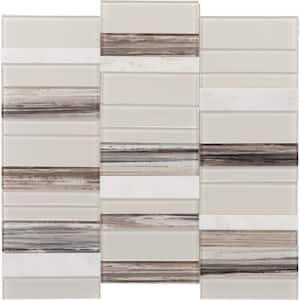 Xpress Mosaix Peel 'N Stick Daphne White 12 in. x 12 in. Glass/Marble Straight Stack Mosaic Tile (0.89 sq. ft./Each)