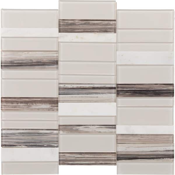 Daltile Xpress Mosaix Peel 'N Stick Daphne White 12 in. x 12 in. Glass/Marble Straight Stack Mosaic Tile (600.75 sq. ft./Pallet)