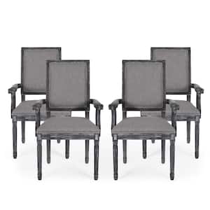 Aisenbrey Gray Wood and Fabric Arm Chair (Set of 4)