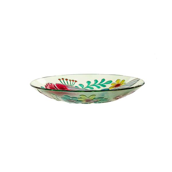 Evergreen 18 in. Dragonfly Swirls Hand Painted and Embossed Glass Bird Bath