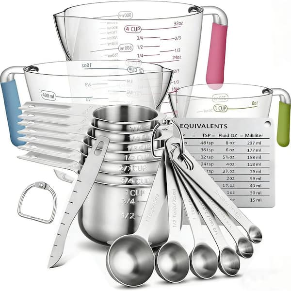 20-Piece Measuring Cups and Spoons Set with Plastic Measuring Cup for Dry and Liquid Ingredients