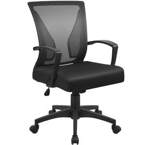 Office Black Mid Back Swivel Lumbar Support Desk, Computer Ergonomic Mesh Chair with Armrest