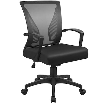 Office Black Mid Back Swivel Lumbar Support Desk, Computer Ergonomic Mesh Chair with Armrest