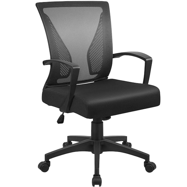 LACOO Office Black Mid Back Swivel Lumbar Support Desk, Computer Ergonomic Mesh Chair with Armrest