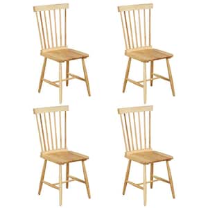 Natural Wood Dining Chair (Set of) 4 Solid Wood Windsor Chair with High Spindle Back and Wide Seat