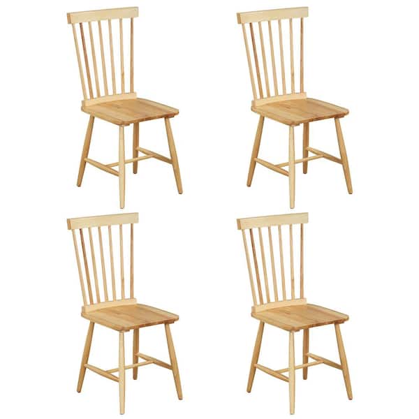 Gymax Natural Wood Dining Chair (Set of) 4 Solid Wood Windsor Chair with High Spindle Back and Wide Seat