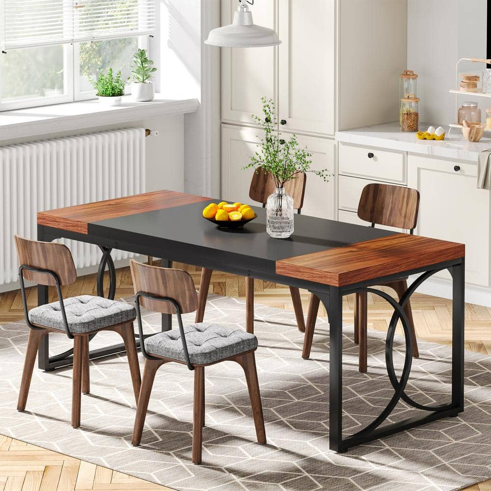 BYBLIGHT 63 in. Industrial Rustic Brown Wooden 4 Legs Dining Table for ...