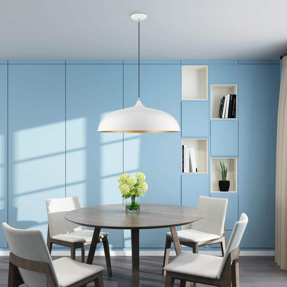 Shiny White and Chrome 3-Light Large Pendant