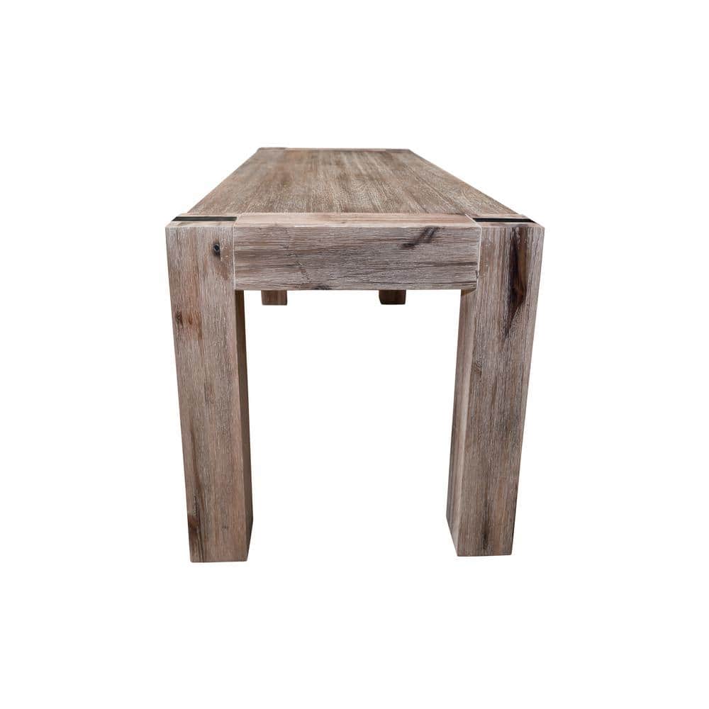 40" Rustic Acacia Wood Bench with Metal Inset