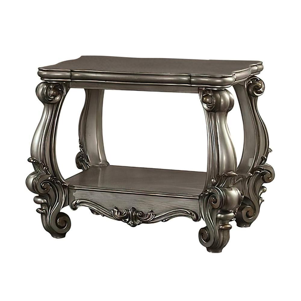 Versailles 31" Antique Gray Wood End Table with Bottom Shelf