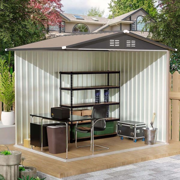 Sudzendf 7.4 ft. W x 5.3 ft. D Brown Metal Garden Shed with Apex