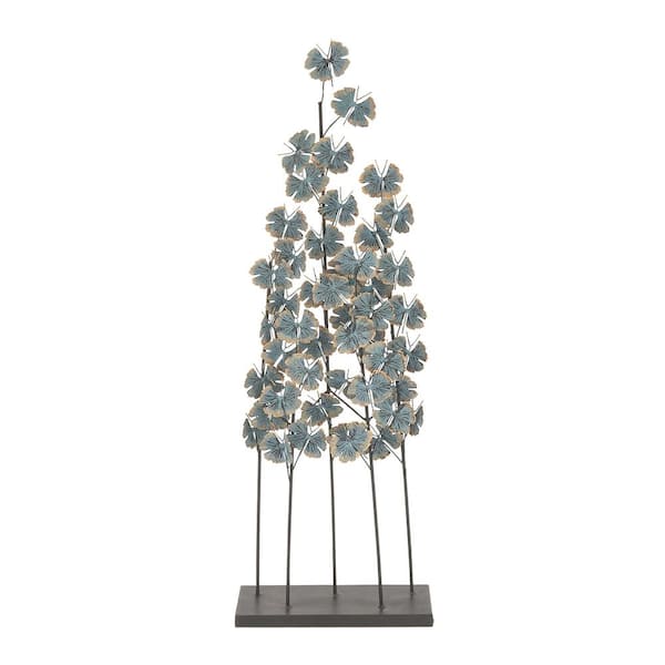 Litton Lane 6 in. x 37 in. Teal Metal Leaf Sculpture with Gold Accents