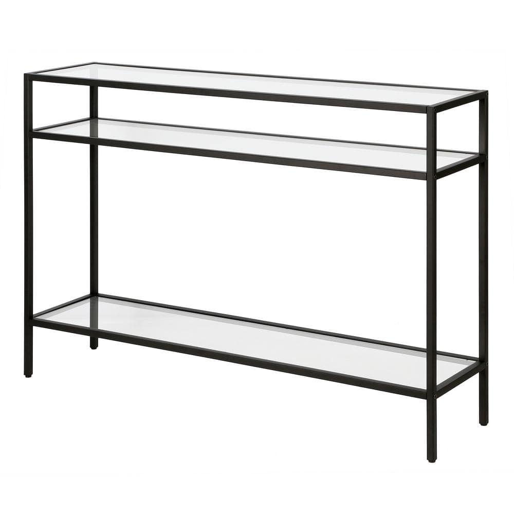 Siviline 42'' Blackened Bronze Glass Console Table with Storage
