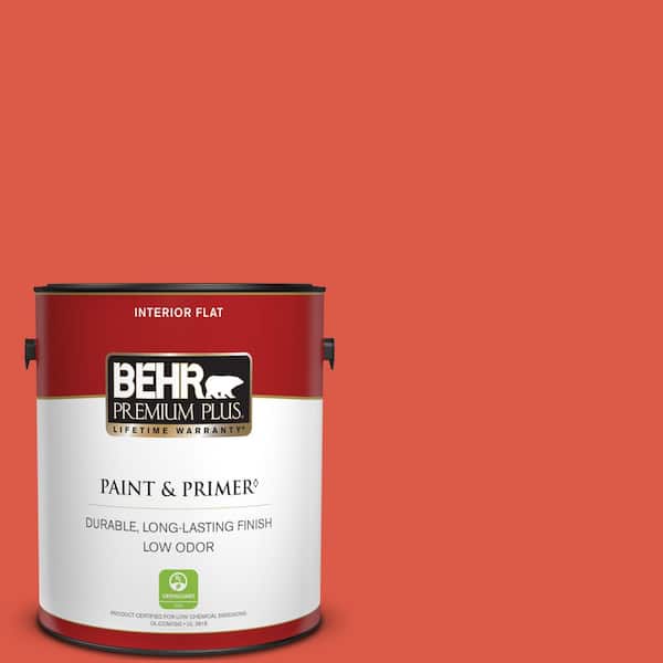 BEHR PREMIUM PLUS 1 gal. #T12-7 Red Wire Flat Low Odor Interior Paint & Primer