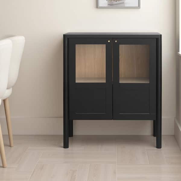 Delmira Black 35 in. Accent Cabinet with 1 Shelf and Bronze Hardware