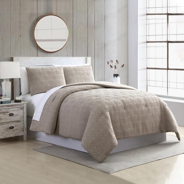 MODERN THREADS 3-Piece Clipped Jacquard Ethos Taupe Queen Microfiber Comforterset